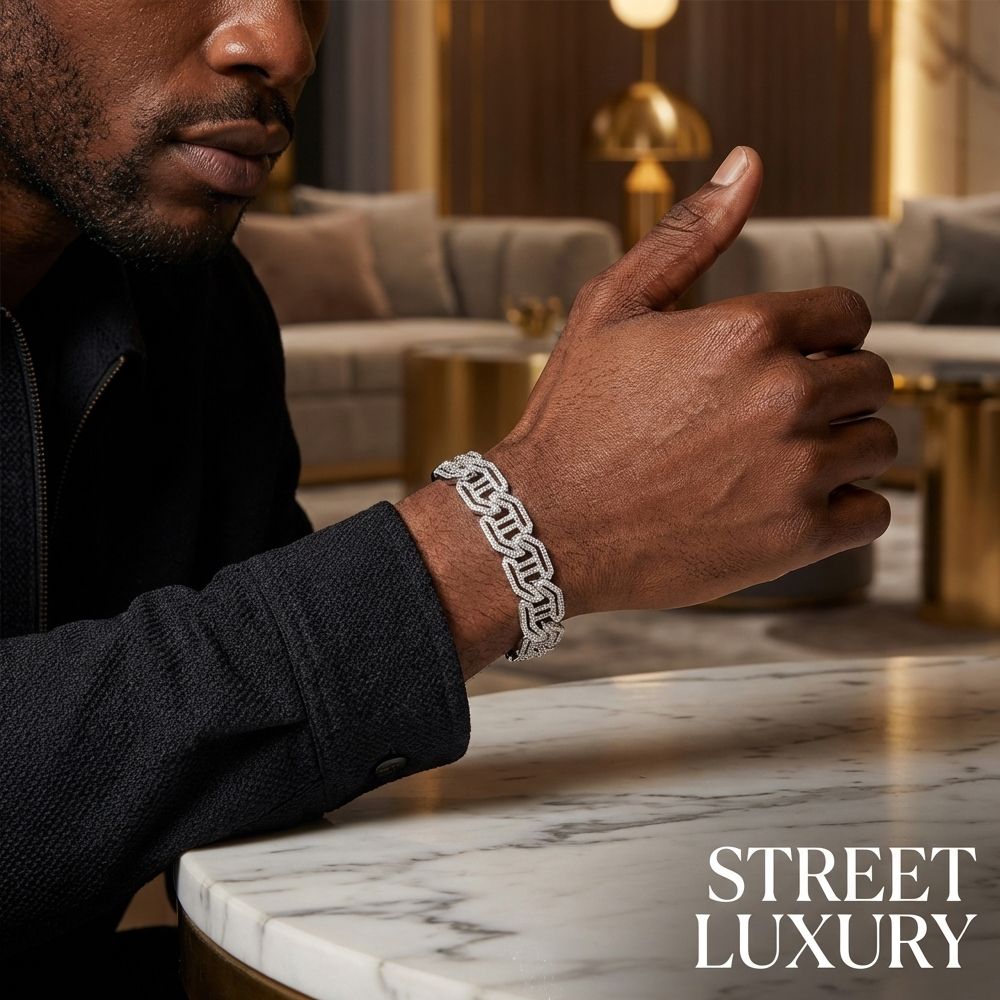 Luxury High Quality Iced Out 16mm Miami Cuban Link Chain Necklace Bracelet Rhinestone Bling Hip Hop Jewelry - Silver