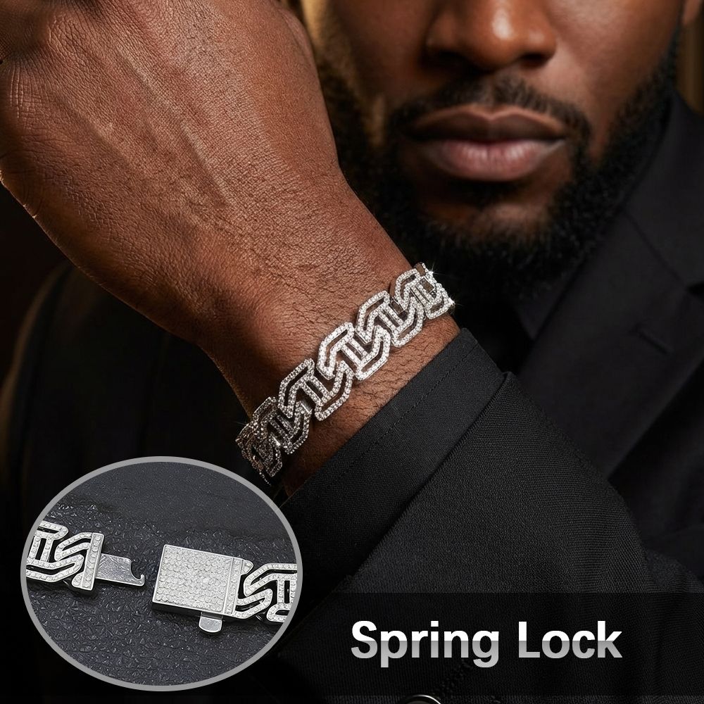 Luxury High Quality Iced Out 16mm Miami Cuban Link Chain Necklace Bracelet Rhinestone Bling Hip Hop Jewelry - Silver