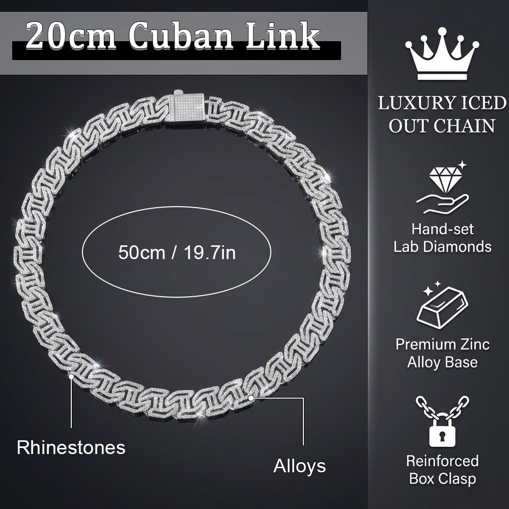 Luxury High Quality Iced Out 16mm Miami Cuban Link Chain Necklace Bracelet Rhinestone Bling Hip Hop Jewelry - Silver