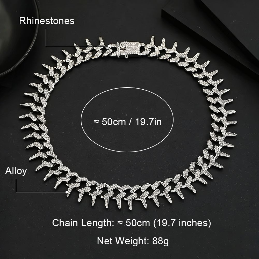 Cuban Link Chain for Men Women Bling Miami Necklace/Bracelet Iced Out Chain with Thorns Diamond Cubic-Zirconia Hip Hop Jewelry - Silver