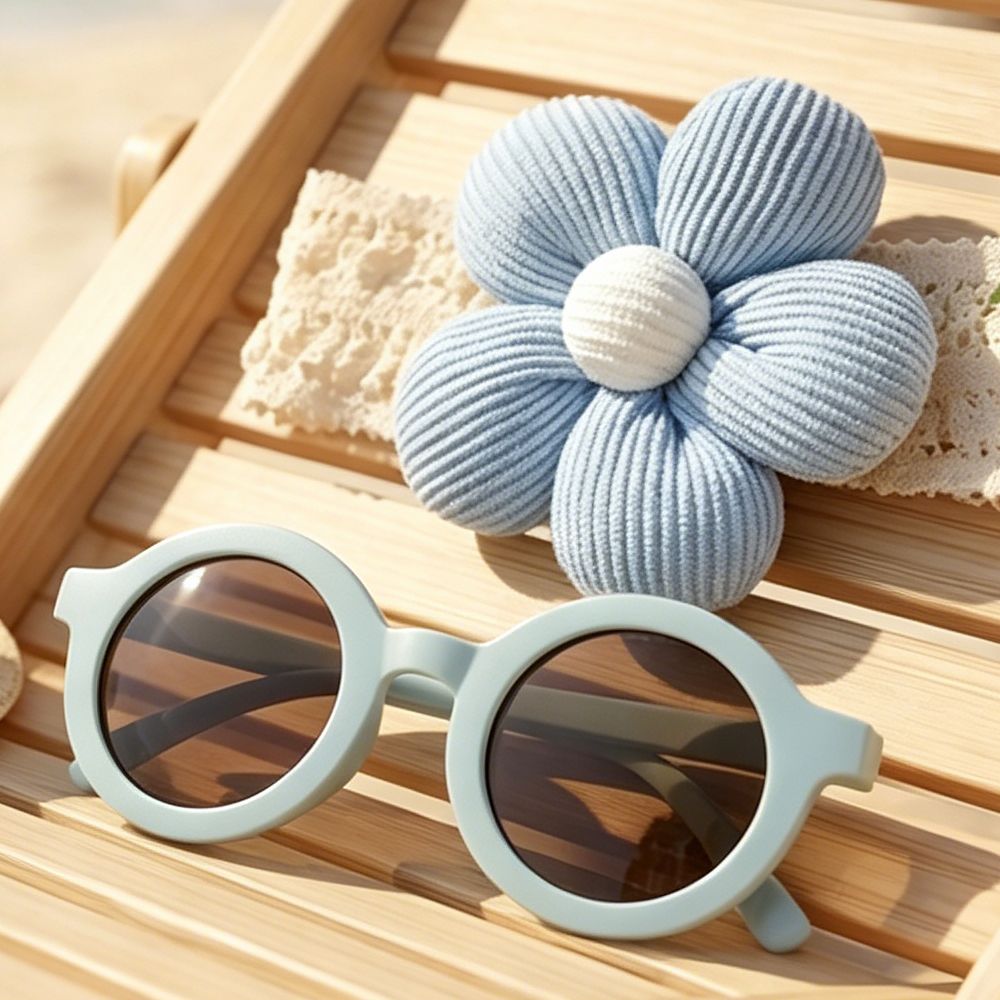 Kids 2-Piece Set Floral Headband + Round Sunglasses Cute Baby Turban Hat Cotton Soft Elastic Headwrap Safe for Boys and Girls 0-3 Years Toddler Newborn Caps / Kichwa cha Maua kwa Watoto Wache wa Kike