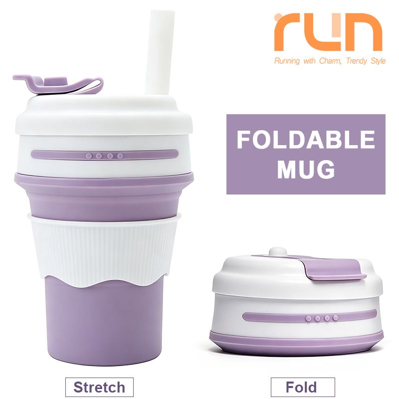 Folding Silicone Cup Portable Telescopic Drinking Collapsible Cup Kitchen Dining room Silica Mug Collapsible Travel Mug with Straw -350ml