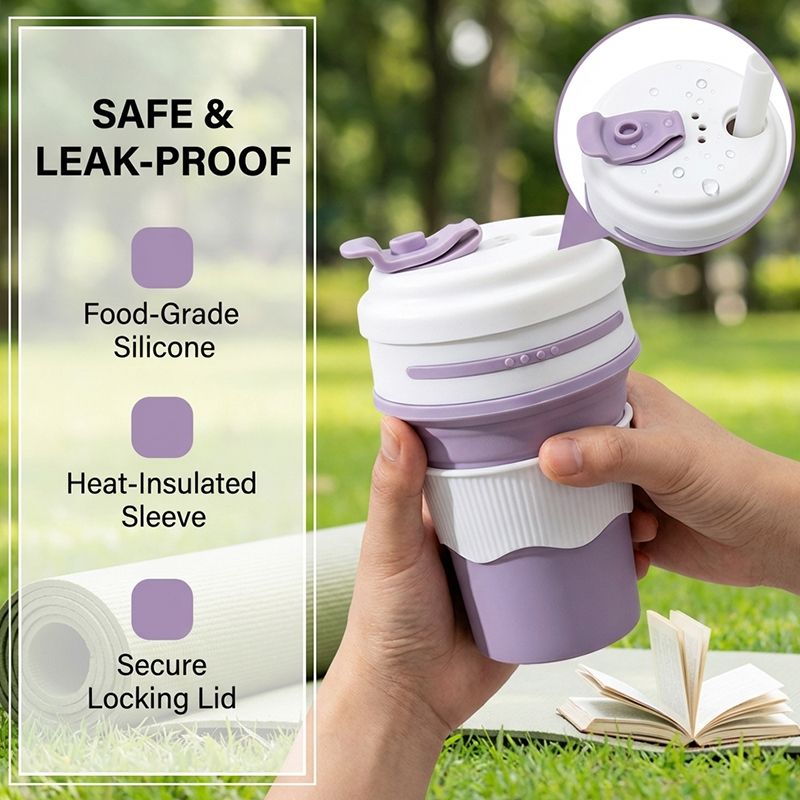 Folding Silicone Cup Portable Telescopic Drinking Collapsible Cup Kitchen Dining room Silica Mug Collapsible Travel Mug with Straw -350ml