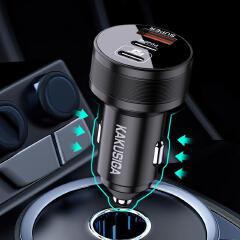 New Arrival KAKUSIGA Universal 53W Dual PD + QC3.0 Car Charger | Three-Port Super Fast Charging Adapter | USB & Type-C Fast Charger | Ideal for Cars, SUVs, Trucks & Travel