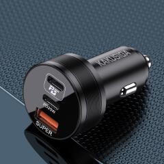 New Arrival KAKUSIGA Universal 53W Dual PD + QC3.0 Car Charger | Three-Port Super Fast Charging Adapter | USB & Type-C Fast Charger | Ideal for Cars, SUVs, Trucks & Travel