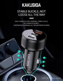 New Arrival KAKUSIGA Universal 53W Dual PD + QC3.0 Car Charger | Three-Port Super Fast Charging Adapter | USB & Type-C Fast Charger | Ideal for Cars, SUVs, Trucks & Travel