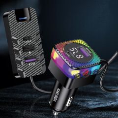 New Arrival KAKUSIGA LED Colourful 5-Port Bluetooth FM Transmitter | Wireless Car MP3 Player | USB Fast Charger | Multiple USB Ports | Hands-Free Calling | Ideal for Cars, SUVs & Travel