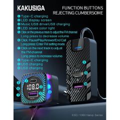 New Arrival KAKUSIGA LED Colourful 5-Port Bluetooth FM Transmitter | Wireless Car MP3 Player | USB Fast Charger | Multiple USB Ports | Hands-Free Calling | Ideal for Cars, SUVs & Travel