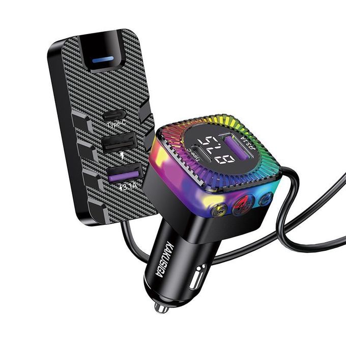 New Arrival KAKUSIGA LED Colourful 5-Port Bluetooth FM Transmitter | Wireless Car MP3 Player | USB Fast Charger | Multiple USB Ports | Hands-Free Calling | Ideal for Cars, SUVs & Travel