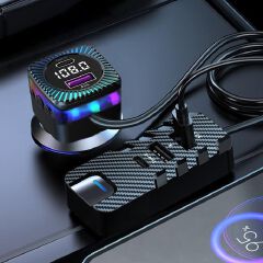 New Arrival KAKUSIGA LED Colourful 5-Port Bluetooth FM Transmitter | Wireless Car MP3 Player | USB Fast Charger | Multiple USB Ports | Hands-Free Calling | Ideal for Cars, SUVs & Travel