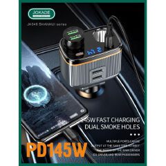 New Arrival JOKADE 145W Dual Port Car Charger | 6-in-1 Fast Charging Cigarette Lighter Adapter | USB & Type-C | LED Voltage Display | Ideal for Cars, SUVs, Trucks & Travel