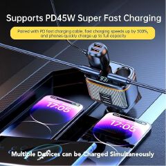 New Arrival JOKADE 145W Dual Port Car Charger | 6-in-1 Fast Charging Cigarette Lighter Adapter | USB & Type-C | LED Voltage Display | Ideal for Cars, SUVs, Trucks & Travel