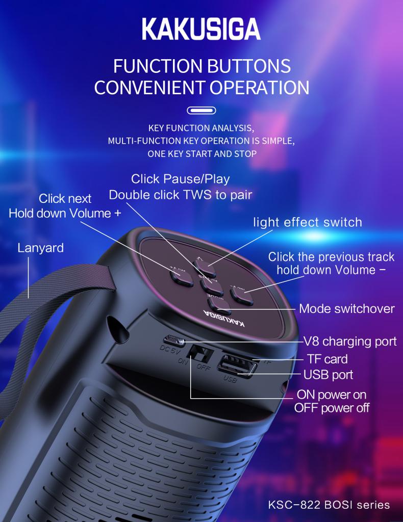 New Arrival KAKUSIGA Portable Bluetooth Mini Speaker | Bluetooth 5.0 Wireless | Rechargeable RGB LED Speaker | Ideal for Home, Parties, Travel & Outdoor Use