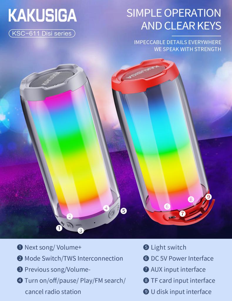 New Arrival KAKUSIGA Portable Bluetooth Mini Speaker | Bluetooth 5.0 Wireless | Rechargeable RGB LED Speaker | Ideal for Home, Parties, Travel & Outdoor Use