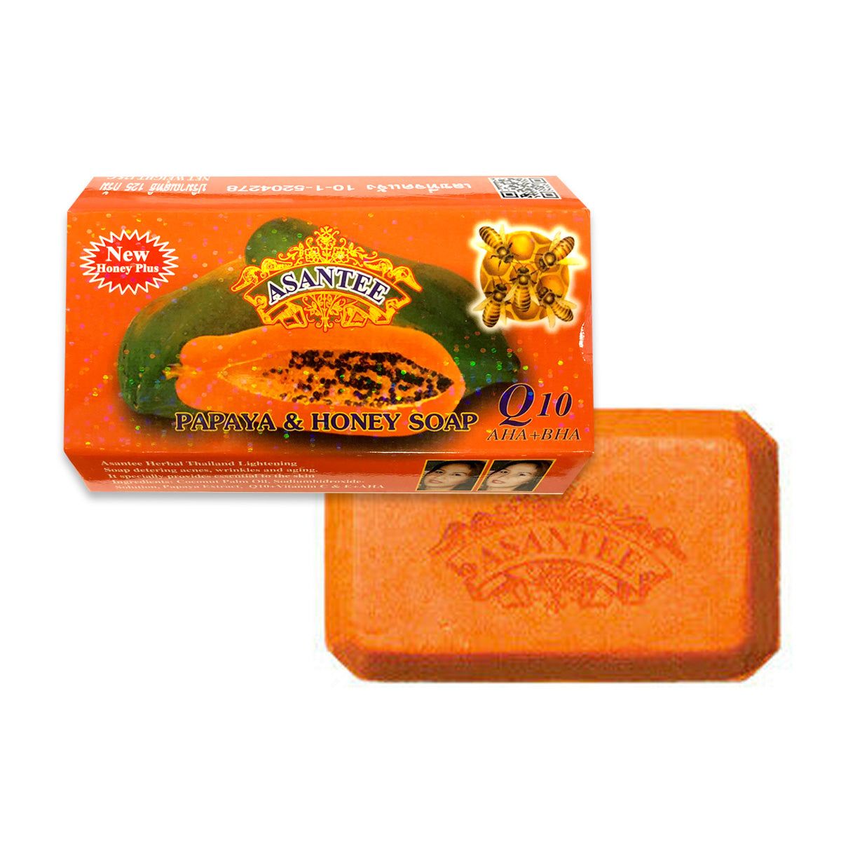Asantee Papaya and Honey Soap With Q10, AHA Skin Whitening