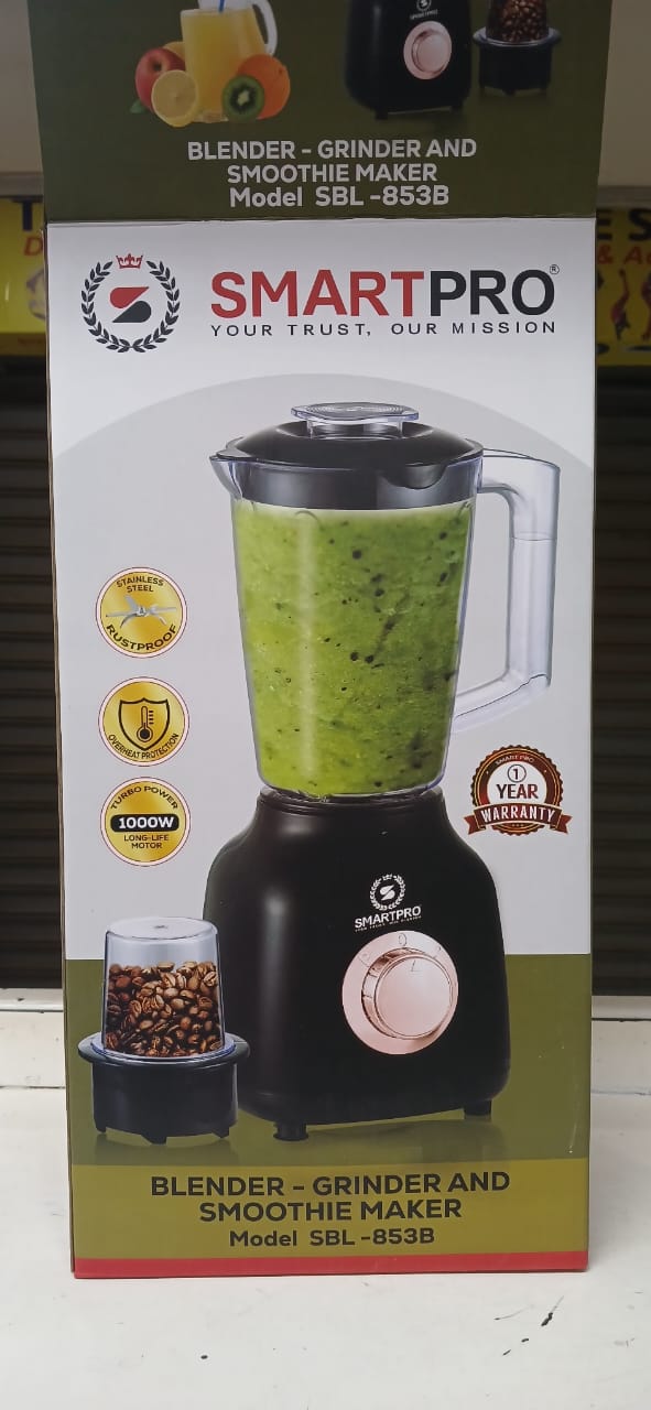 🍌🍒Blend Eas8oy💪🍌Smartpro 2 in 1 blender- SBL-853B.1.5L capacity
1000W power
Fast start
Easy clean interior
4 Blade
Speed control
Fine blending
Detachable Jug
Unselective blending
Clear Jug for eas