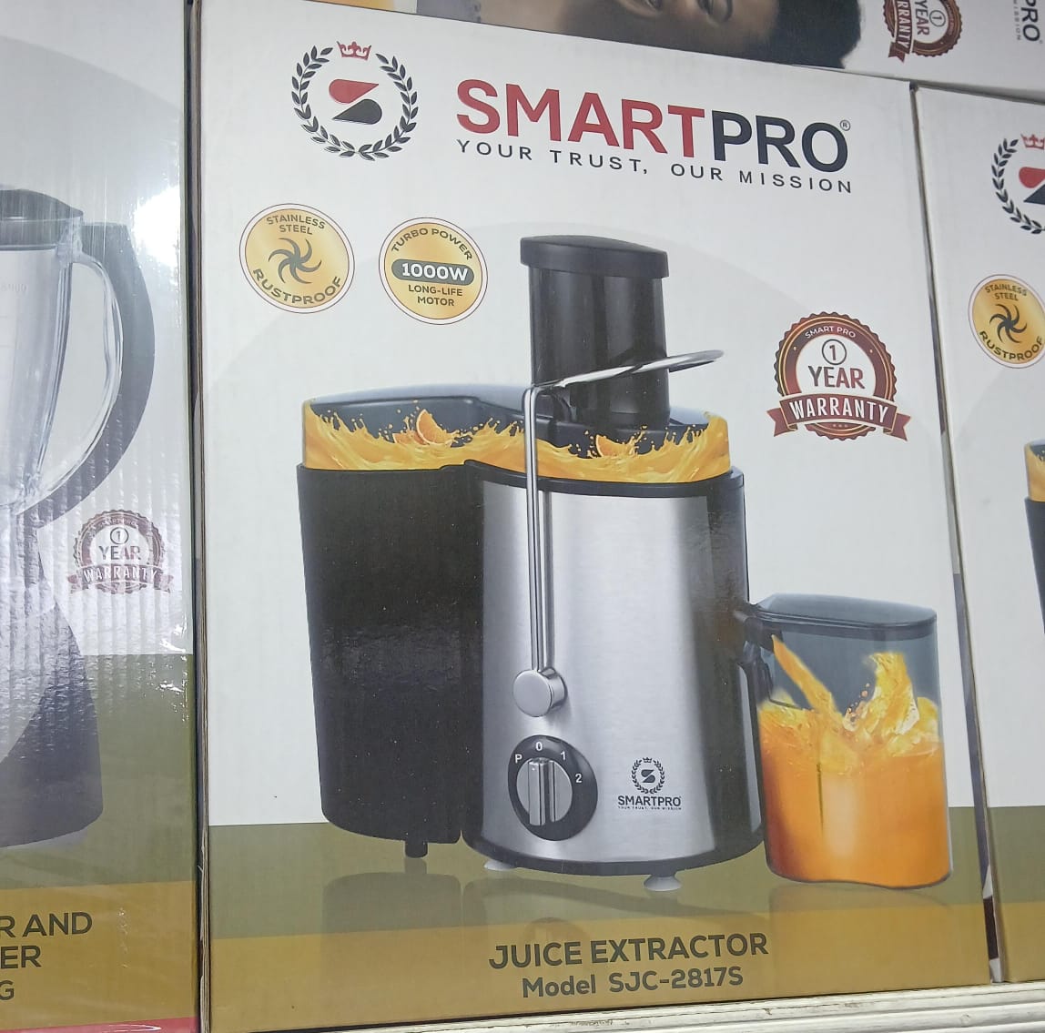🔥🍌Trusted Source🤑🥢Smartpro Juicer – 2817S.0.5L Capacity
Low operation noise
1000W power
2 Speed
Easy to clean interior
Clean blending with Pulp and fiber extraction
Suits commercial purposes