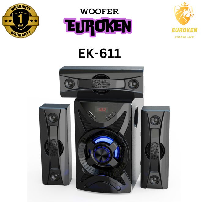 Euroken EK-610 3.1 CHANNEL HIGH QUALITY WOOFER SYSTEM WITH PMPO 20,000W & 3 SPEAKERS.Delivers a robust 20,000W PMPO for an immersive, room-filling sound experience.
2.1 Channel Surround Sound: Feature
