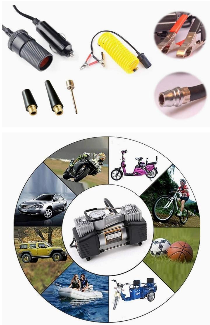 Dual Cylinder Air Compressor Pump, Heavy Duty Portable Air Pump, 150 PSI, Auto 12 V Tire Inflator for Car, Truck, RV, Bicycle and Other Inflatables