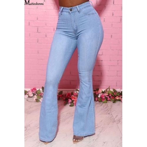 Women Casual Skinny Stretch Denim Pants Ladies High Waist Jeans Street  Jeans Wide Leg Bell-Bottom Trousers