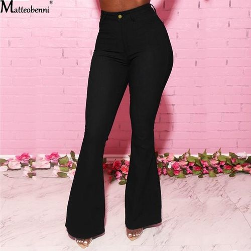 Women Casual Skinny Stretch Denim Pants Ladies High Waist Jeans Street  Jeans Wide Leg Bell-Bottom Trousers