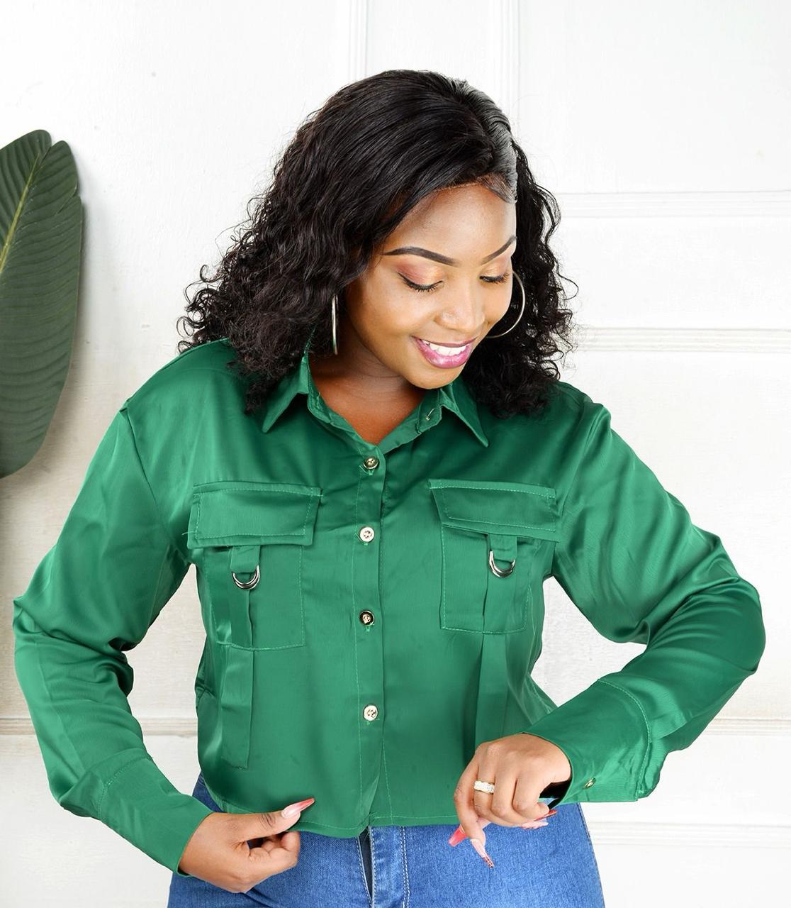 PLAIN COLOR CASUAL/OFFICIAL CROP TOP SHIRT FOR LADIES