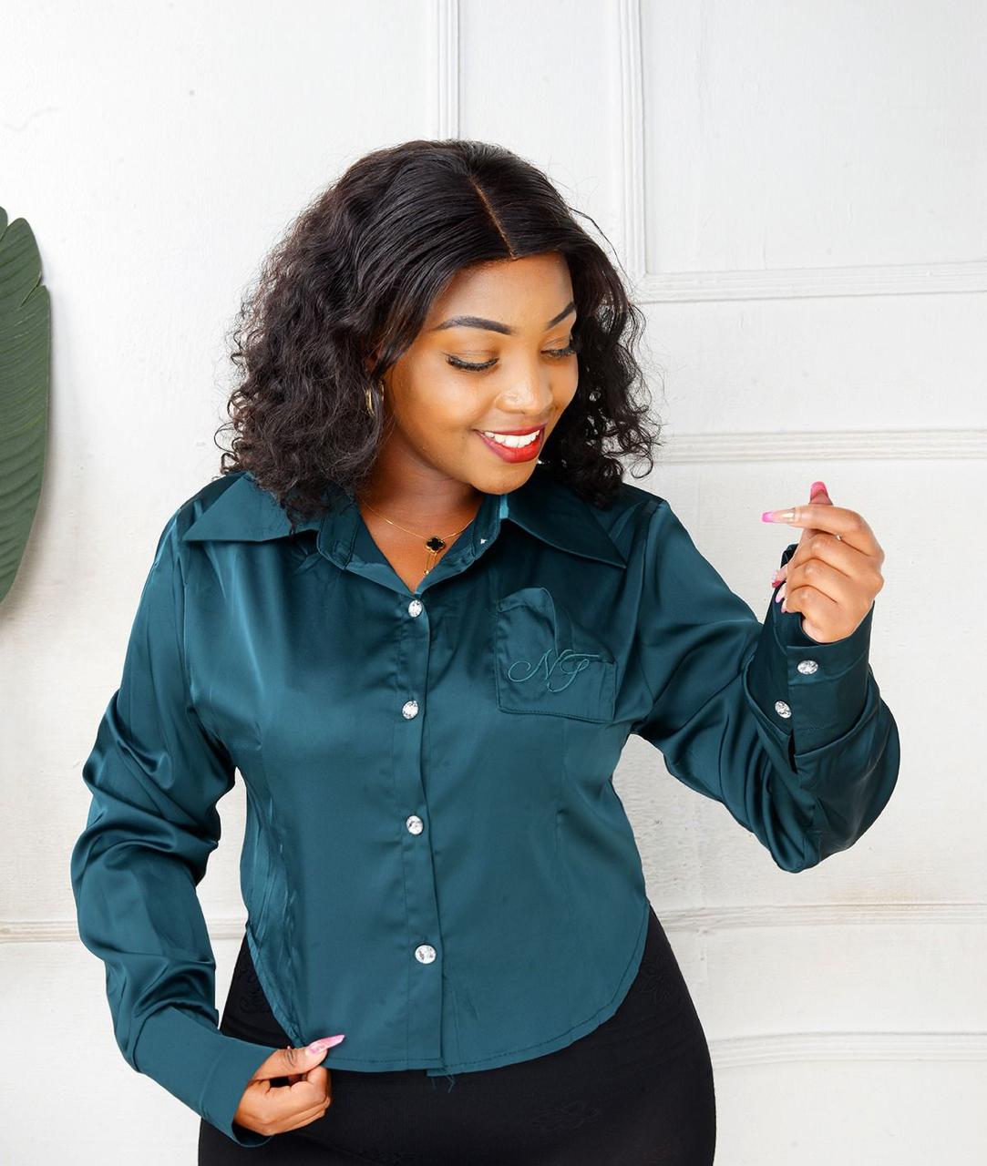 PLAIN COLOR CASUAL/OFFICIAL CROP TOP SHIRT FOR LADIES