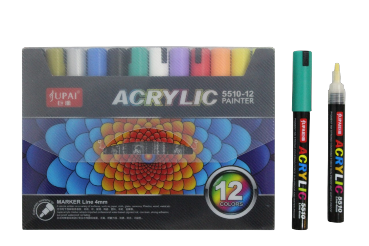 Acrylic Paint Marker Set 12 Color – 4mm Tip, Waterproof & Sun-Proof