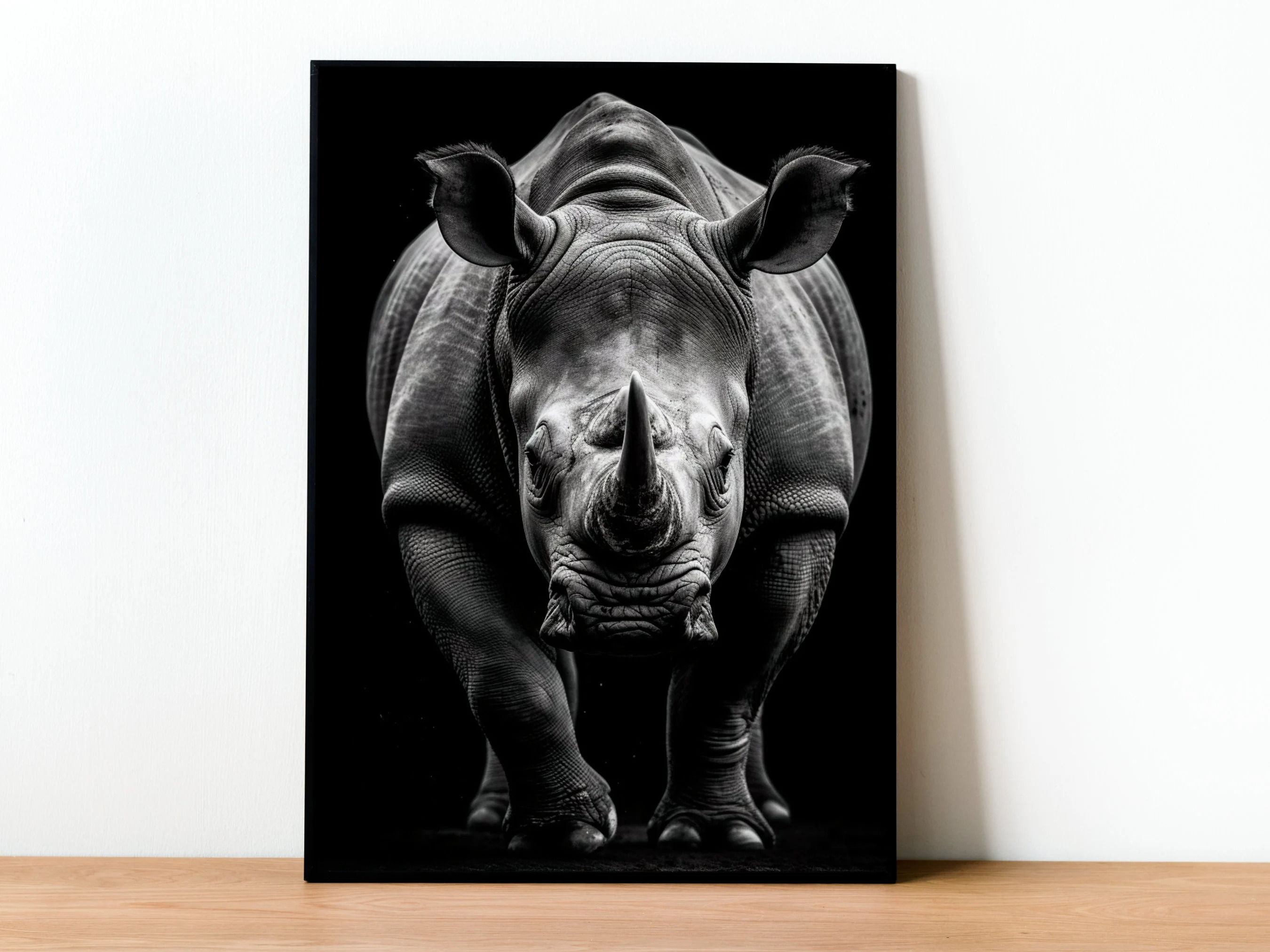 Rhino frontal black and white, Big 5, Africa, Digital Canvas, Digital Wall Art, Downloadable Print, AI, Instant Download, Printable Art