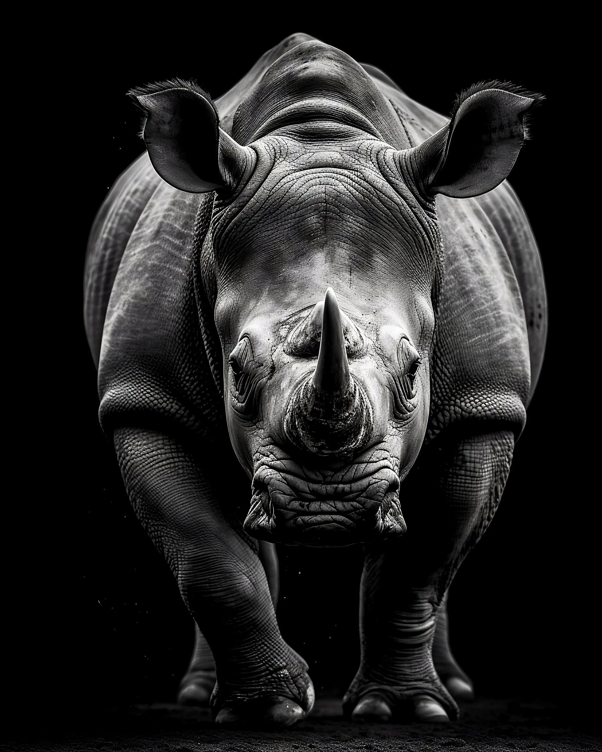 Rhino frontal black and white, Big 5, Africa, Digital Canvas, Digital Wall Art, Downloadable Print, AI, Instant Download, Printable Art