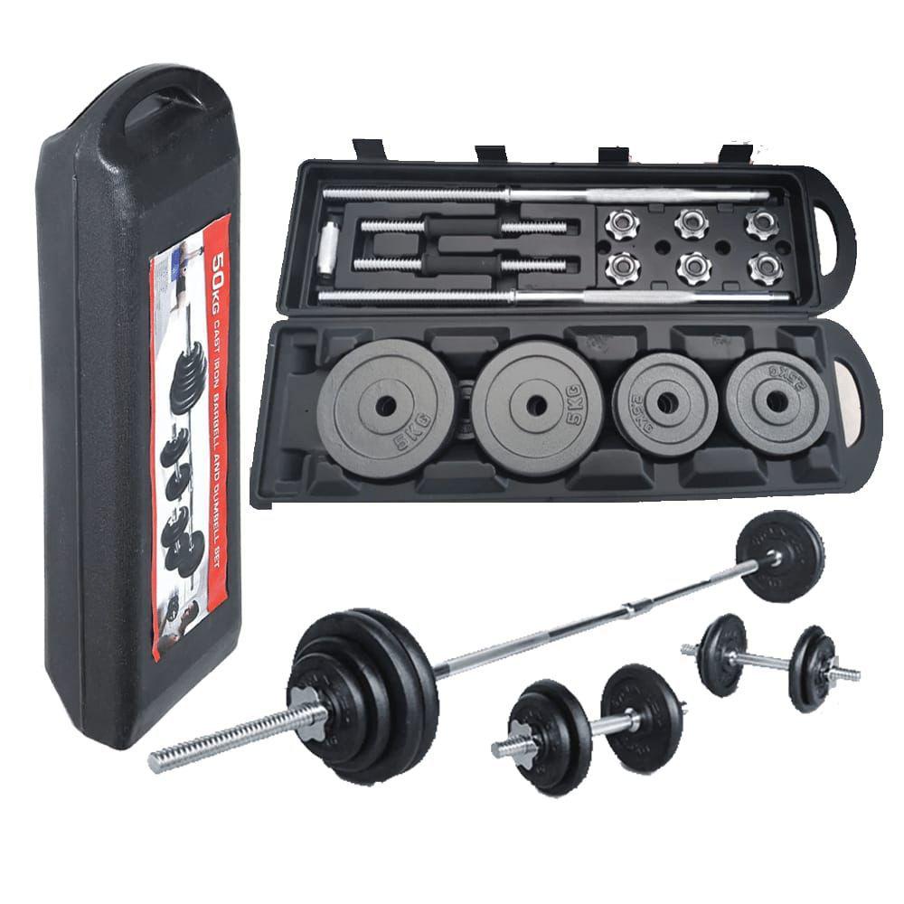 📌🏋‍♀️🏋‍♀️A PERFECT GYM WORKOUTS 📌🏋‍♀️🏋‍♀️50kgs Dumbells Weight And Barbells With Chrome Bar✅ Anti-Slip Grip✅ Space-Efficient✅ Versatile Use✅ Durable Build✅️Adjustable Design