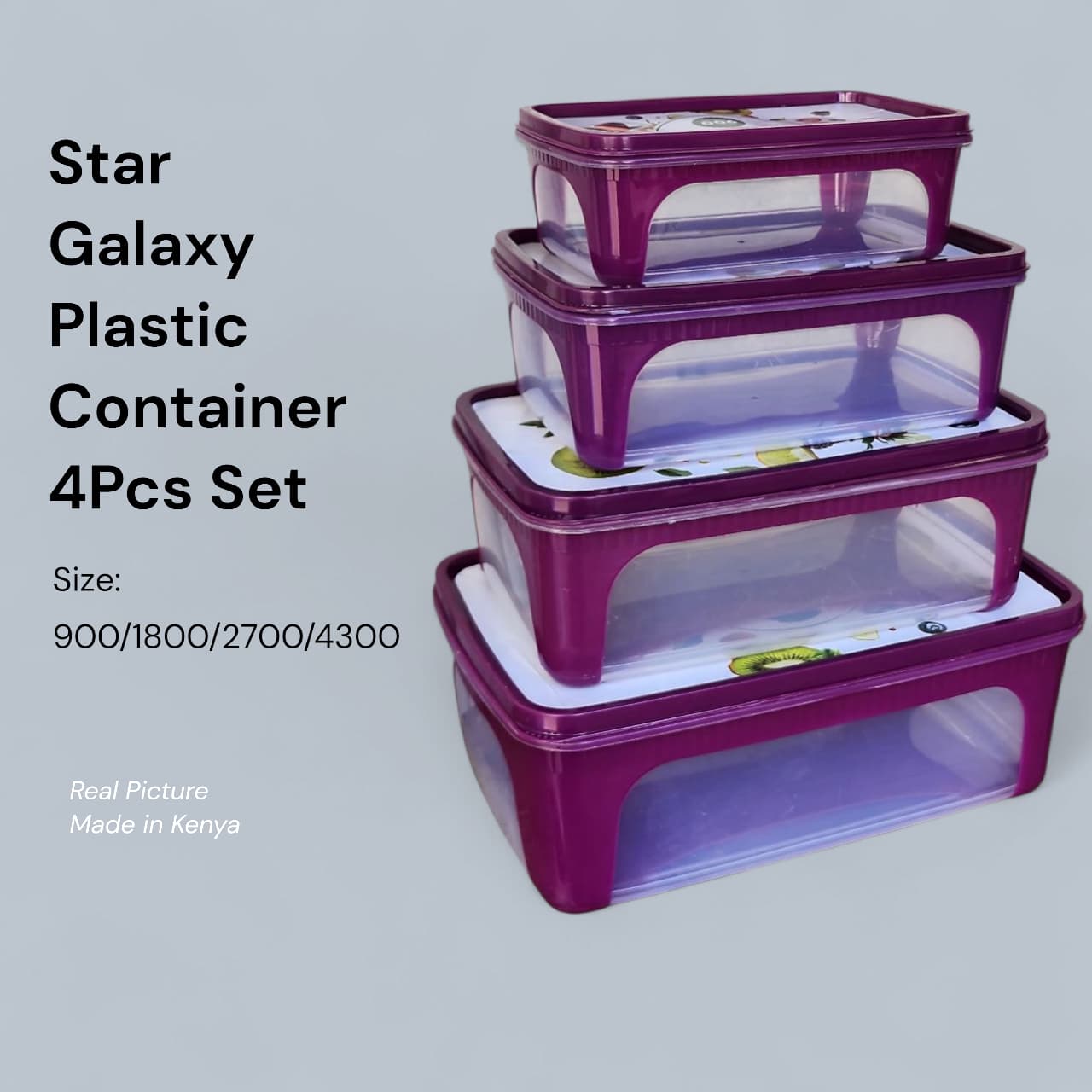 Star Galaxy Plastic Container Set ♦️
✅ 4pcs Set – Sizes: 900ml / 1800ml / 2700ml / 4300ml
✅ Durable, Airtight & Easy to Clean
✅ Perfect for food storage, fridge use, or organizing your kitchen