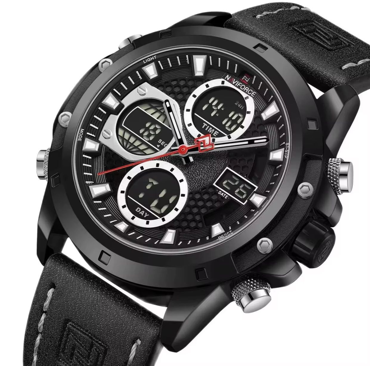 NAVIFORCE GENTS WATCH ☑️Digital and Analogue Display

☑️Water resistant

☑️Power button

☑️Battery powered 

☑️Digital day&Date Display



        ❇️Blue,Coffee brown&Black