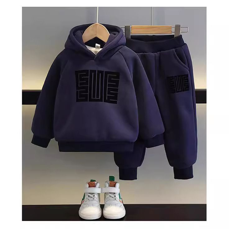 Fashion 2pcs  Padded And Thickened Hooded Sweatshirt Set