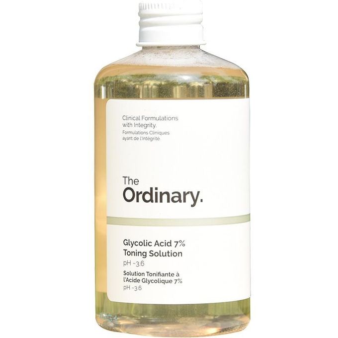 The Ordinary Glycolic Acid 7% Exfoliating Toner that smooths skin texture, evens tone, and enhances luminosity