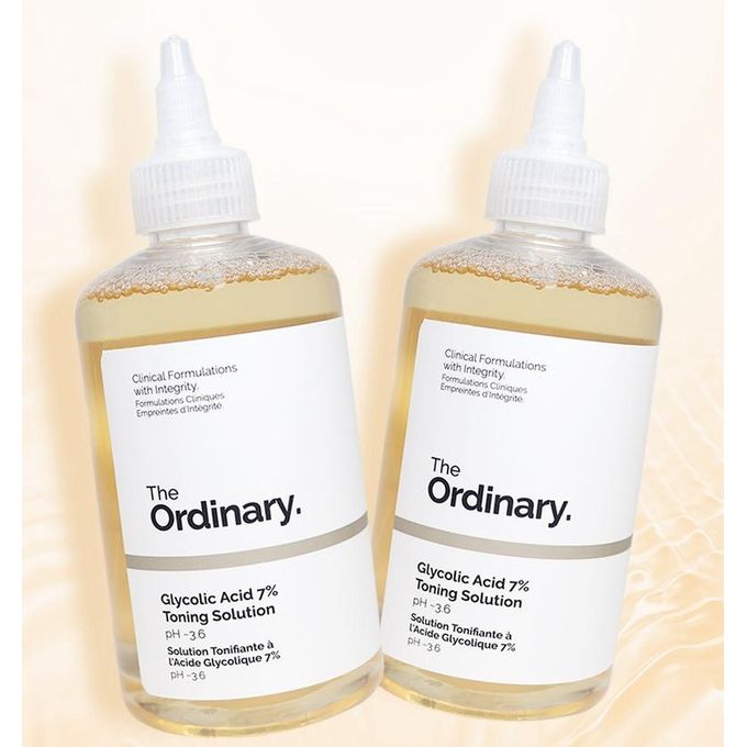 The Ordinary Glycolic Acid 7% Exfoliating Toner that smooths skin texture, evens tone, and enhances luminosity