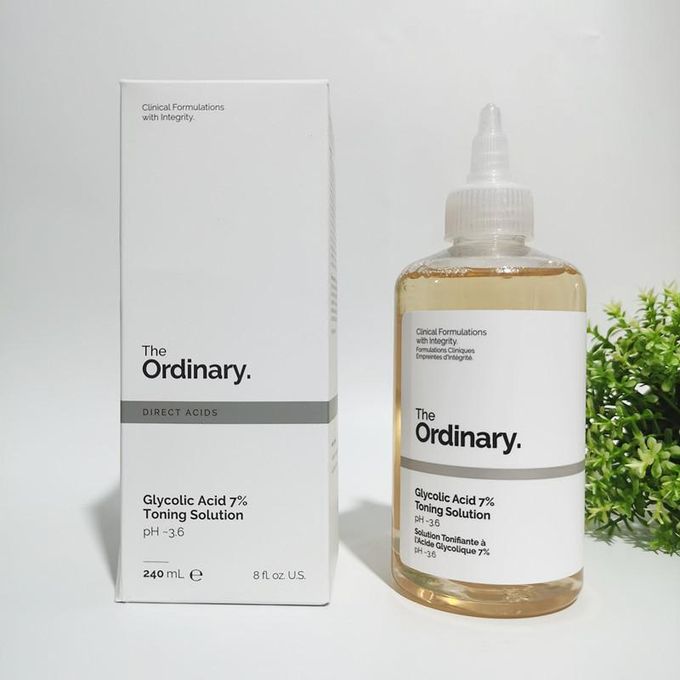 The Ordinary Glycolic Acid 7% Exfoliating Toner that smooths skin texture, evens tone, and enhances luminosity