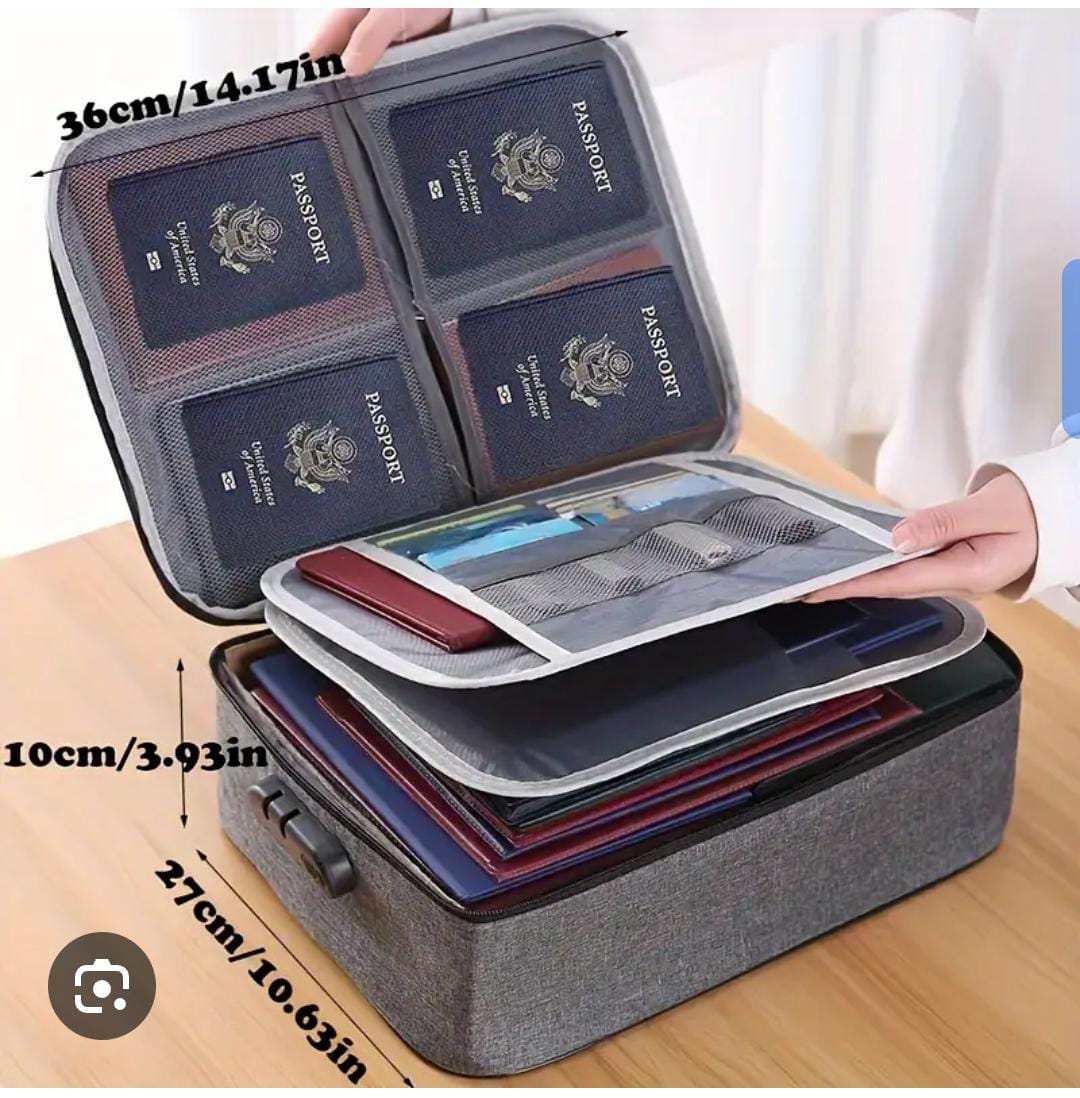 Fireproof Document Organizer Bag 4-Layer Large Space Water-Resistant Zipper File Storage Case With Lock Gifts Portable Travel