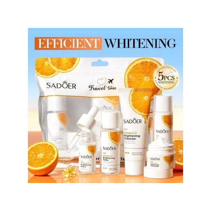 SADOER 5-in-1 Vitamin C Skin Care Sets Facial Cleanser Toner Face Cream Serum Lotion Whitening Moisturizing Face Travel Size Skin Care