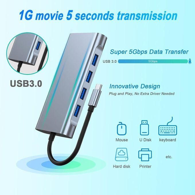 USB C HUB, USB C Adapter 10 in 1 Dongle with 4K HDMI, Type C PD, VGA, USB3.0, RJ45 Ethernet, SD/TF Card Reader, 3.5mm AUX, Docking Station Compatible with MacBook Pro/Air, Other Type C Laptops