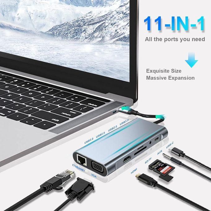 USB C HUB, USB C Adapter 10 in 1 Dongle with 4K HDMI, Type C PD, VGA, USB3.0, RJ45 Ethernet, SD/TF Card Reader, 3.5mm AUX, Docking Station Compatible with MacBook Pro/Air, Other Type C Laptops