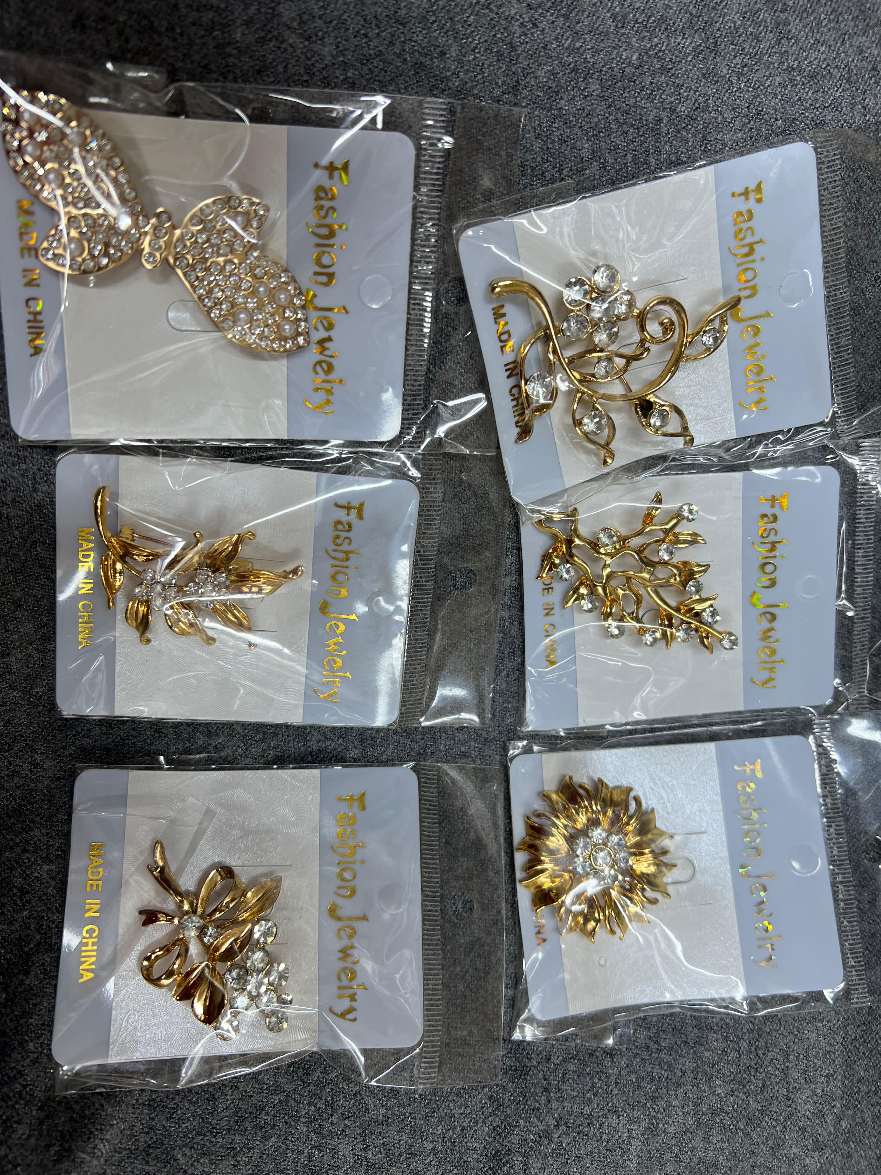 High-end fashion brooches set of 3pcs gold and 3pcs silver