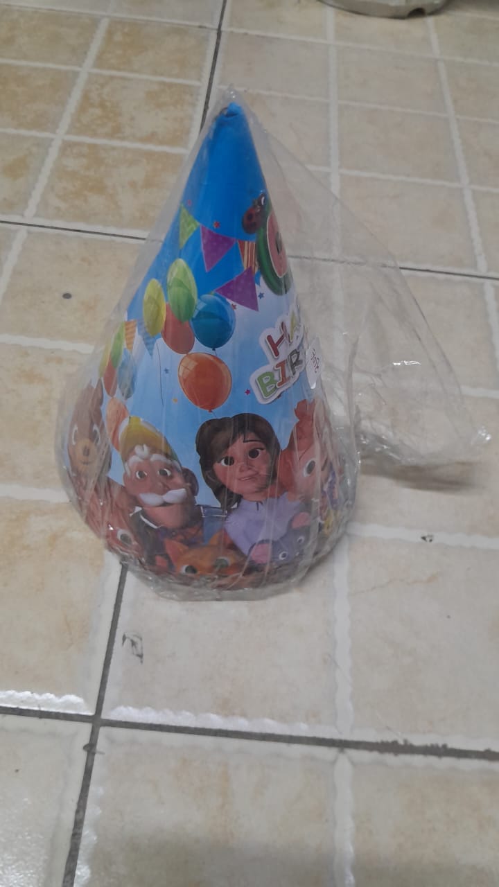 Cocomelon theme kids party decorations set - paper hats, cups, plates, masks, blowers, table cloth, party popper, balloons