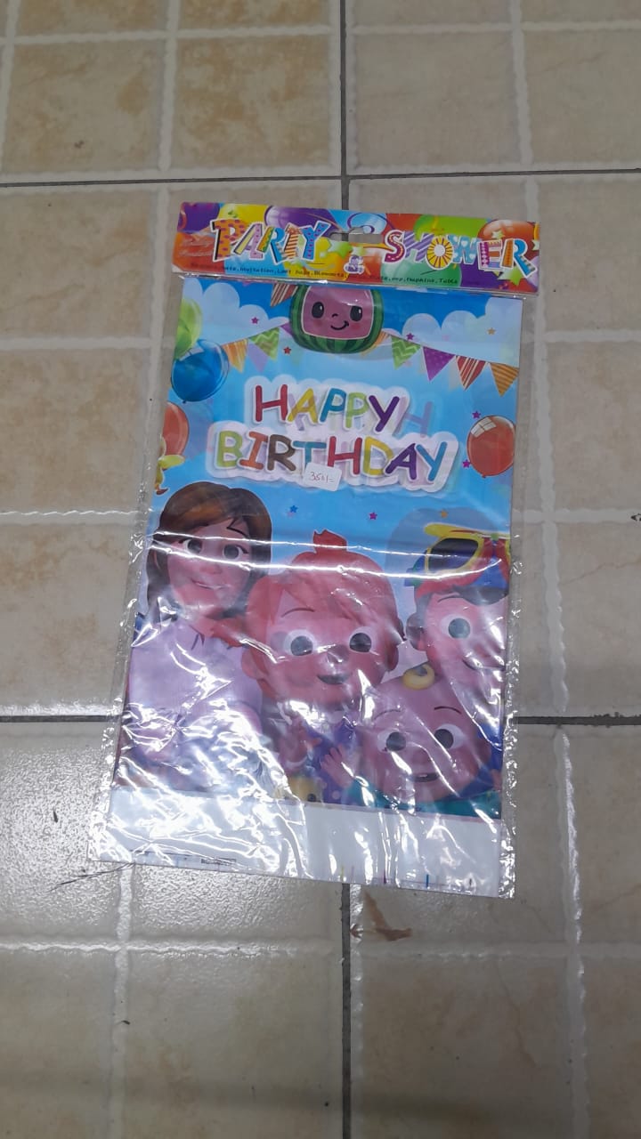 Cocomelon theme kids party decorations set - paper hats, cups, plates, masks, blowers, table cloth, party popper, balloons