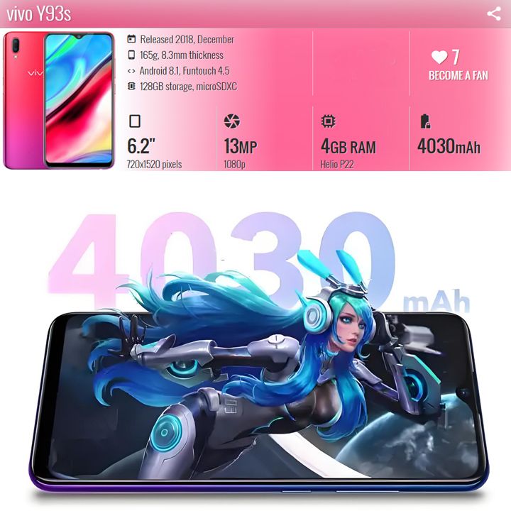 Refurbished vivo Y93S phone 100%Original 128GB 4GB Mobile Phone smart phones Dual SIM 128GB