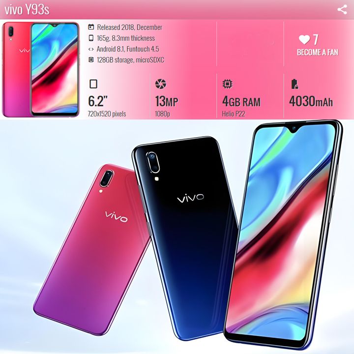 Refurbished vivo Y93S phone 100%Original 128GB 4GB Mobile Phone smart phones Dual SIM 128GB