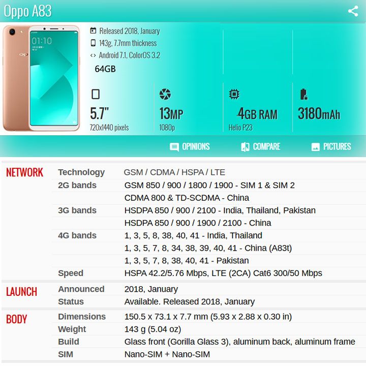 Refurbished Phones OPPOA83 64GB