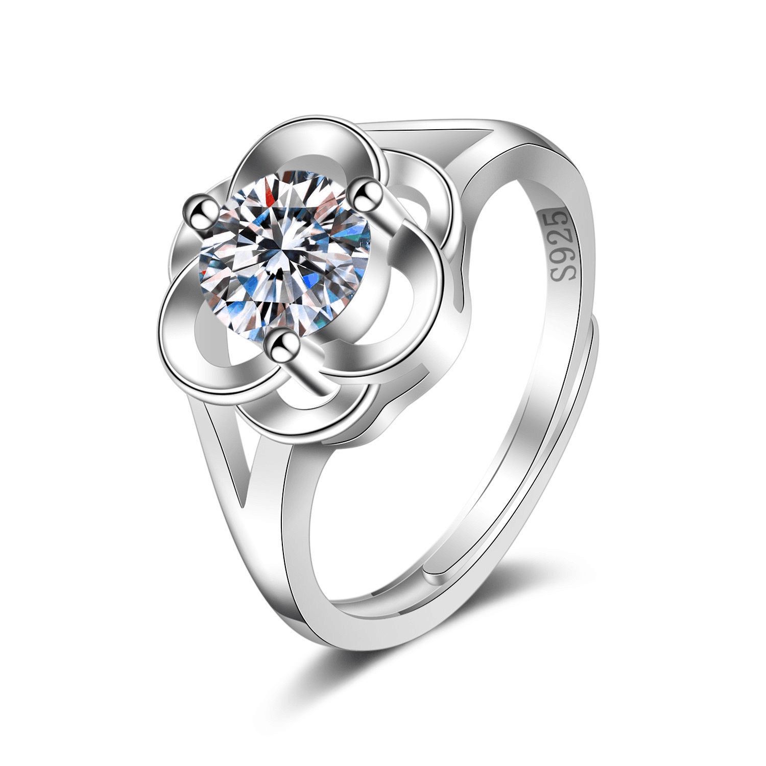 Classic Diamond Ring Jewelry Ladies Classical Wedding Engagement Ring Gift Silver adjustable Platinum Adjustable