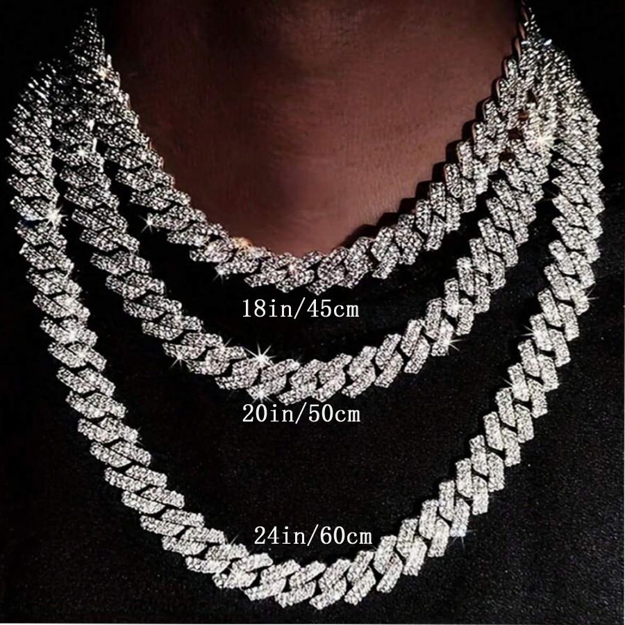 1pcs luxury chain jewellery miami cuban chain link necklace gift bracelet rapper hip hop dangles men /women bling bling iced out chain necklace link for man/woman fashion jewelry accessories Silver 18