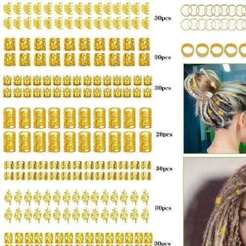 290pcs DIY Hair Extension Accessories Electroplated Hollow-Out Set | Dreads, Wig, Personalized Styling Hair Clips & Rings Golden 7.2*5.1*1 inches